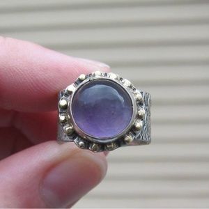 Artisan Sterling & 18k gold amethyst ring by Michele Ondrey of Olivebungalow